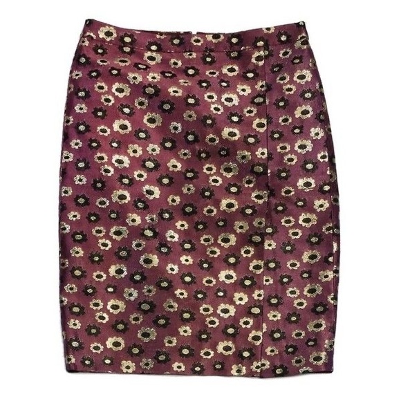 J.Crew Marigold Floral Metallic Pencil Skirt 0